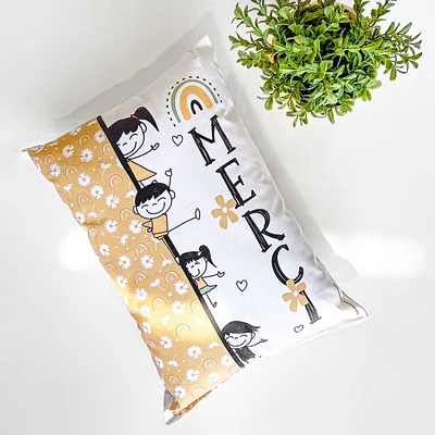 Yellow flowered cushion - Merci