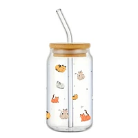 Glass with straw & lid - Cats 