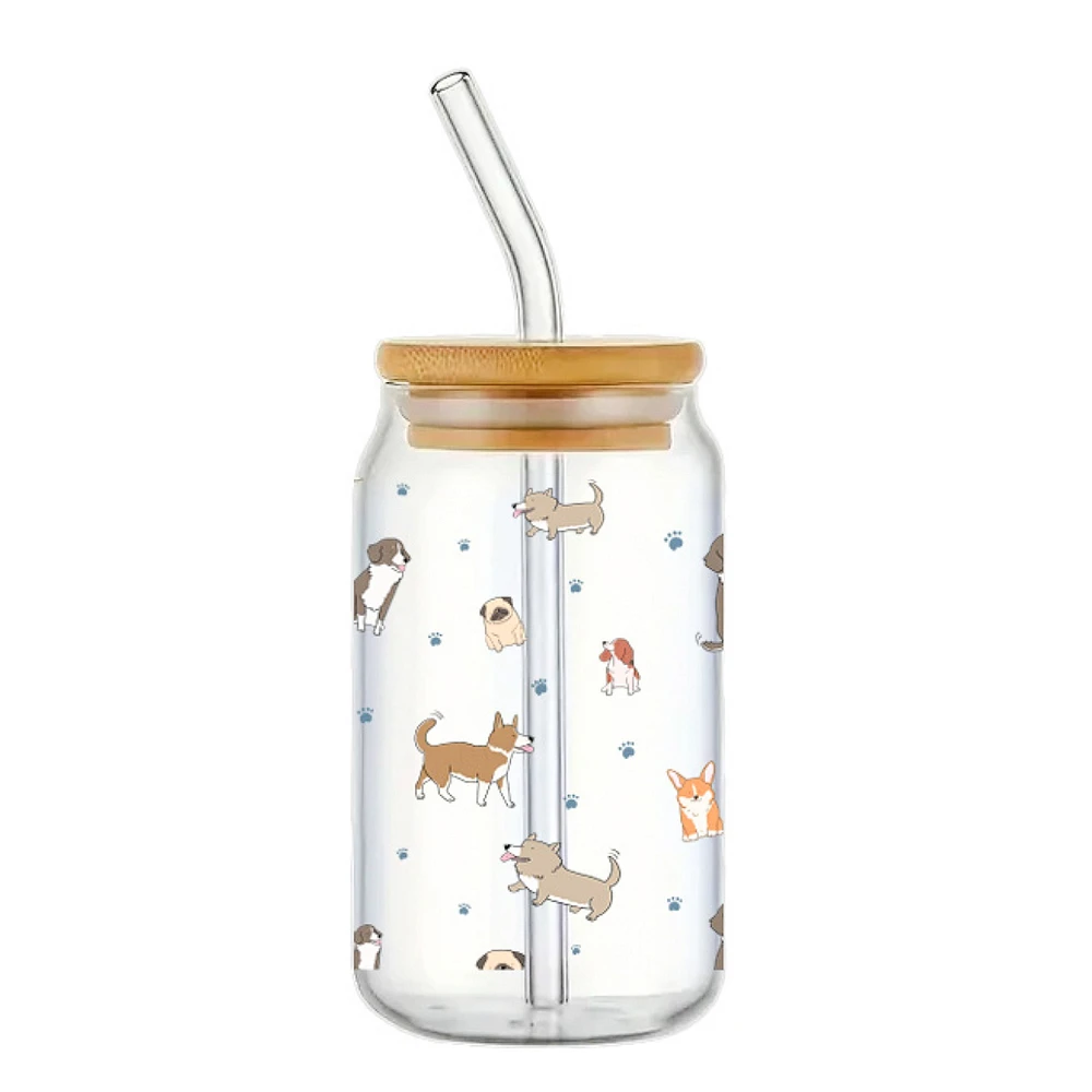 Glass with straw & lid - Dogs