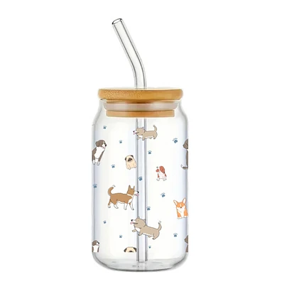 Verre avec paille & couvercle - Chiens