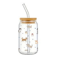 Glass with straw & lid - Dogs 