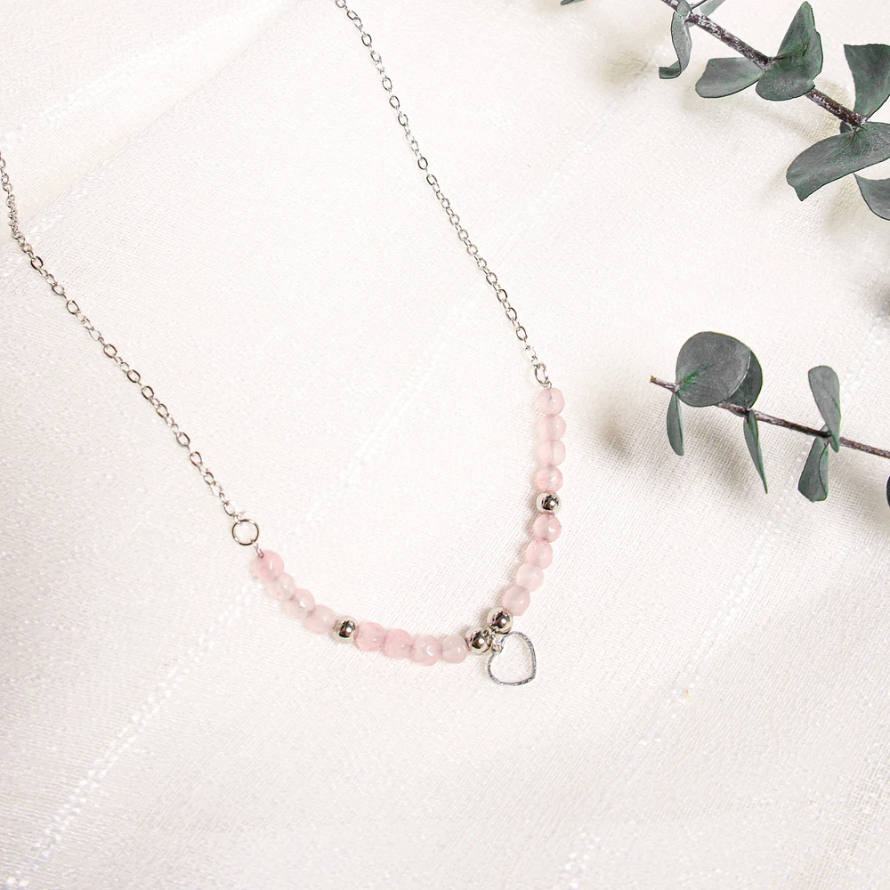 Collier pierres roses & coeur