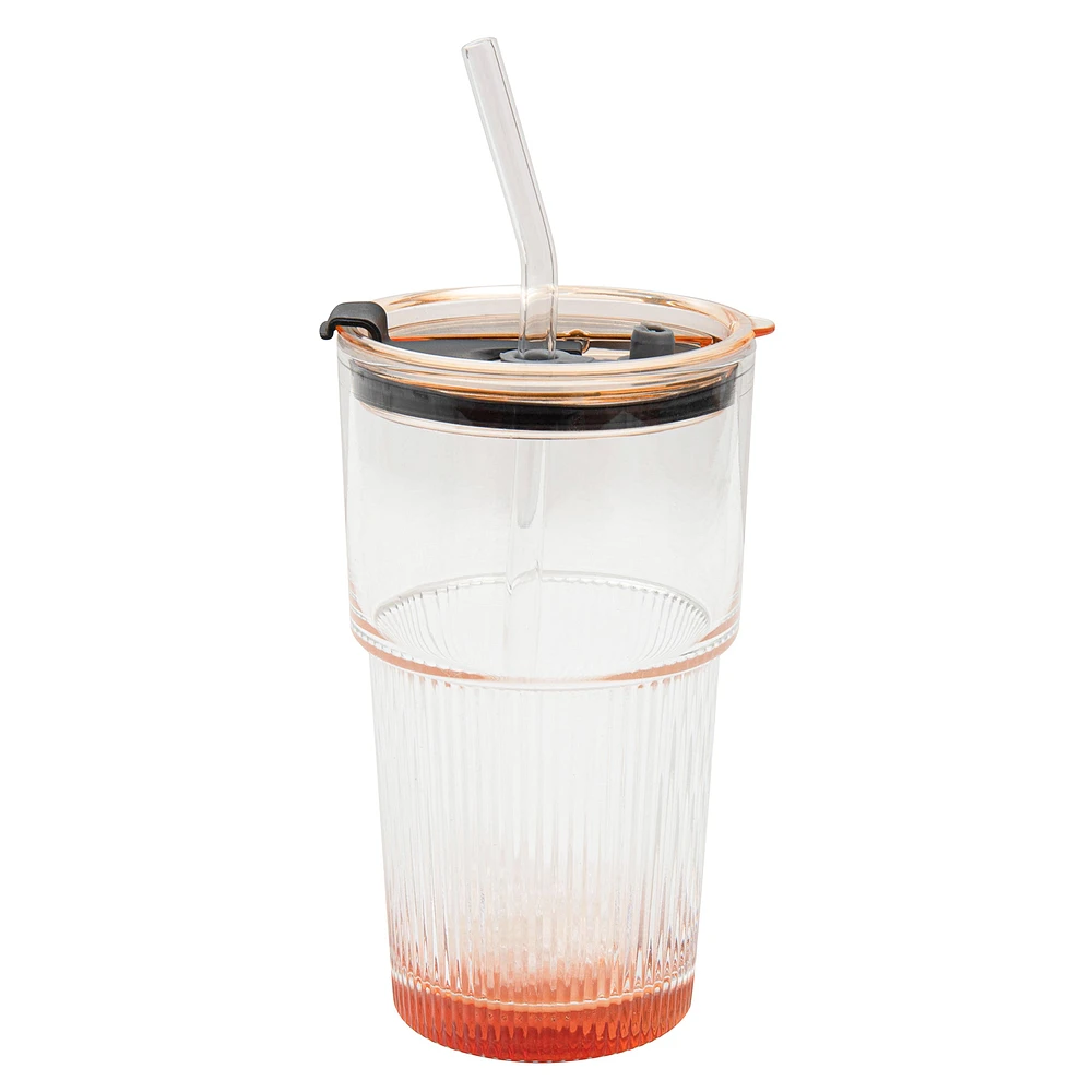 Glass with straw & lid - Orange