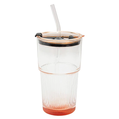 Glass with straw & lid - Orange