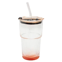 Glass with straw & lid - Orange