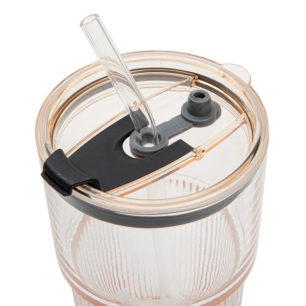 Glass with straw & lid - Orange