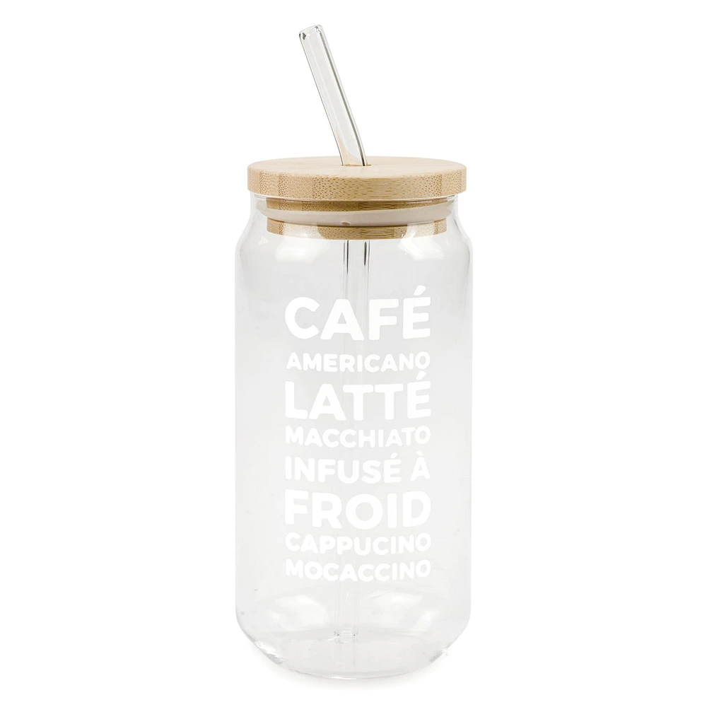 Glass with straw & lid - Café latte