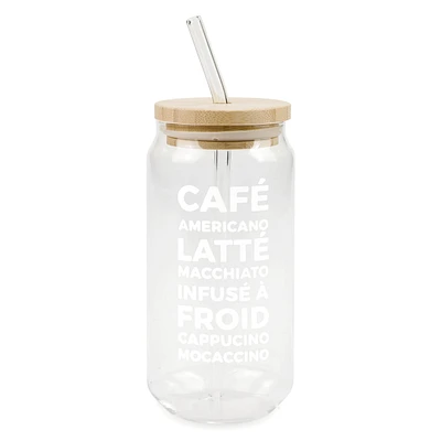 Glass with straw & lid - Café latte