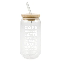 Glass with straw & lid - Café latte