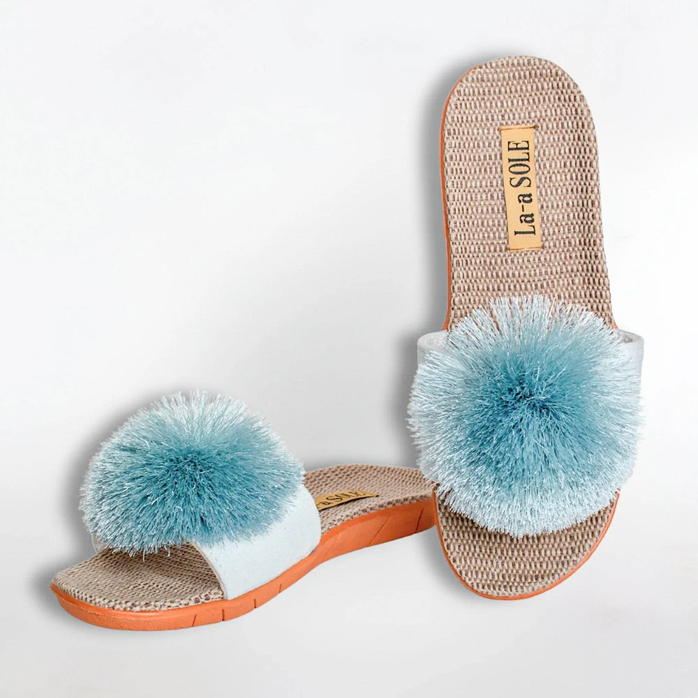 Sandales à pompon - Bleue