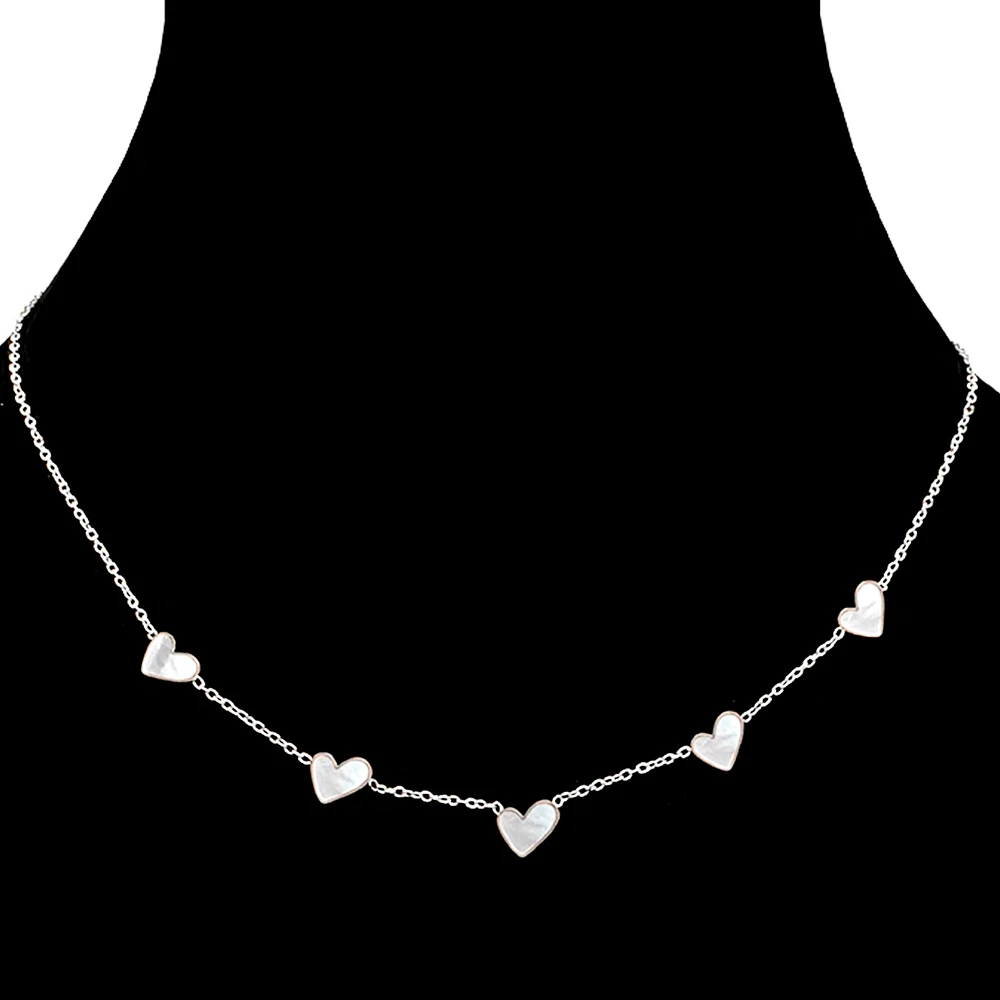 Pearl hearts necklace - Silver