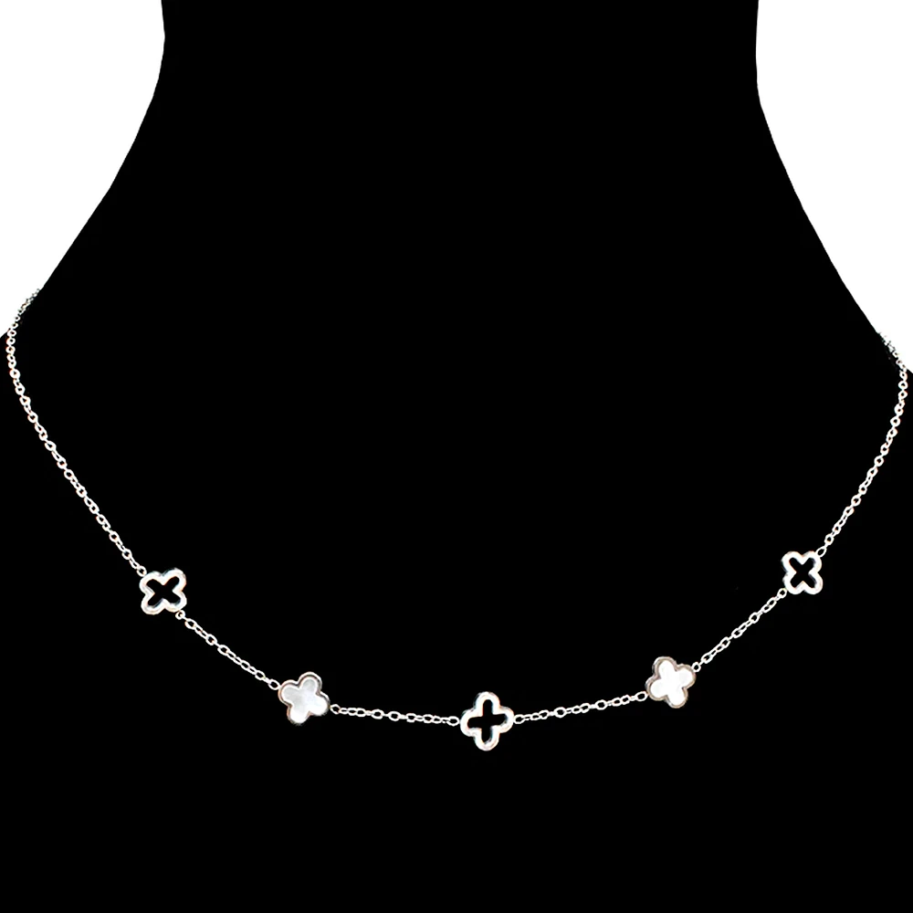 Collier trèfles perlés - Argent