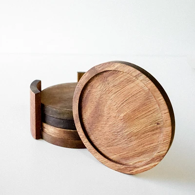 Set of 4 round coasters - Acacia wood