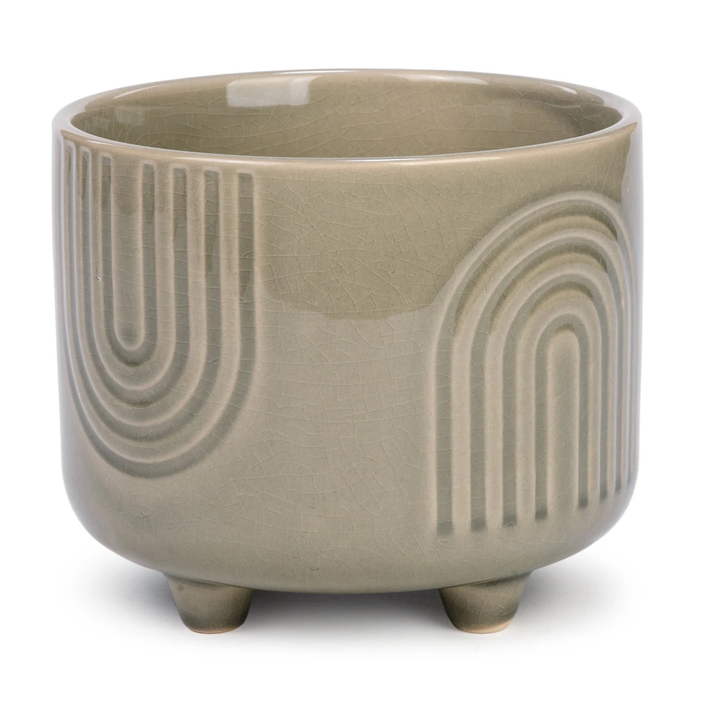 Rainbow pot on stand - Khaki