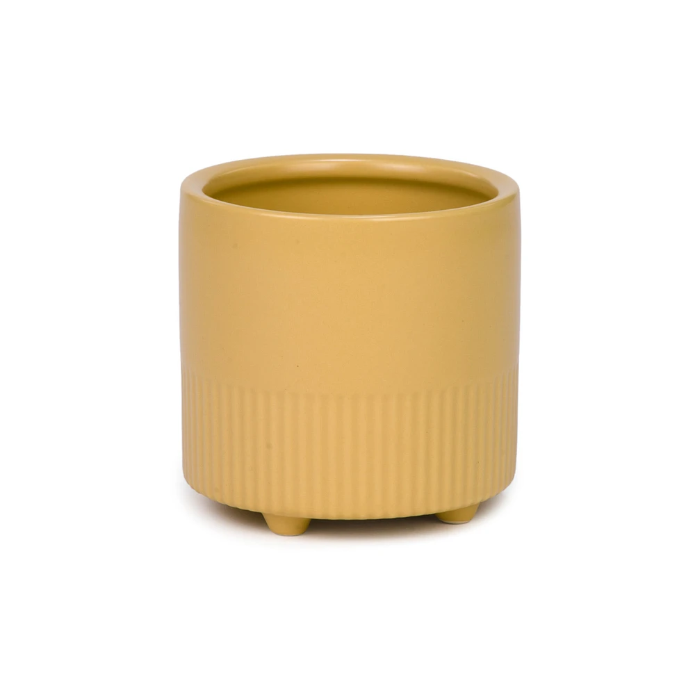 Cache-pot jaune sur pieds