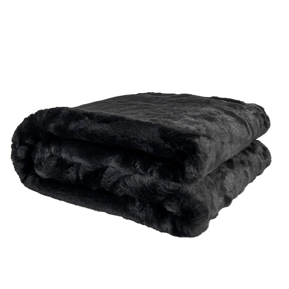 Faux rabbit fur throw - Black