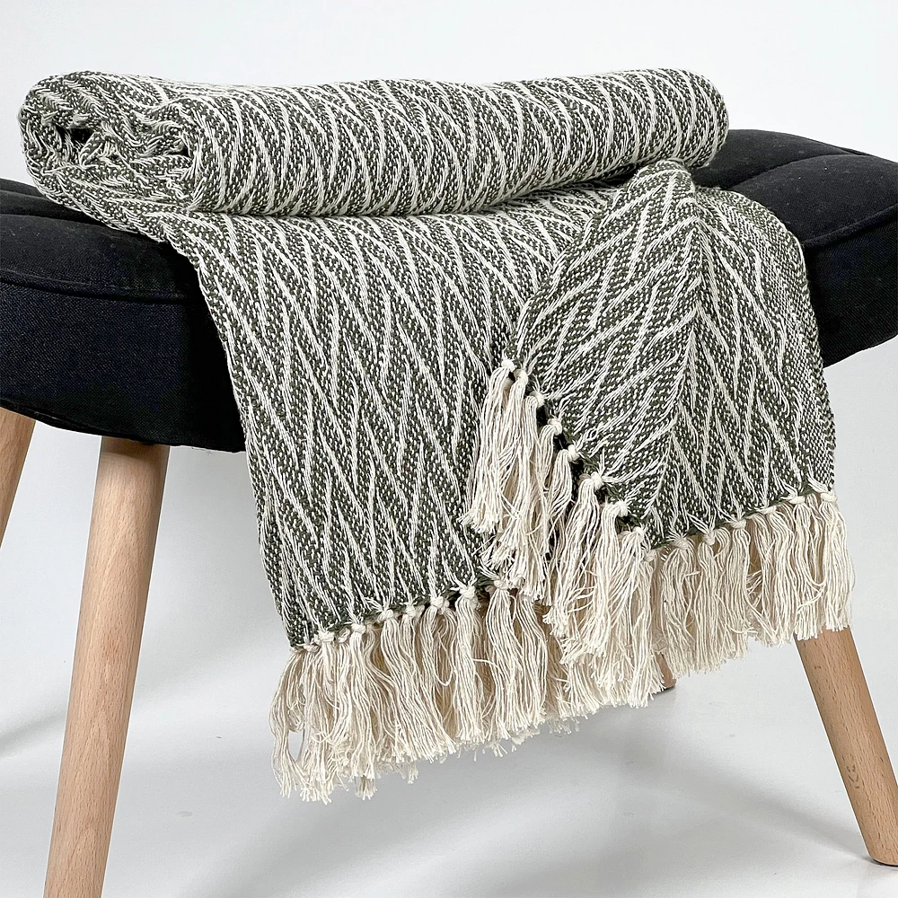 Fringe throw - Olive green