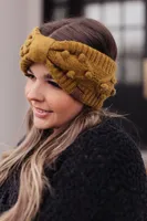 Pom Knit Head Wrap in Mustard