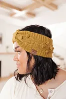 Pom Knit Head Wrap in Mustard