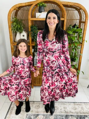 PREORDER: Matching Tiered Floral Dress Berry