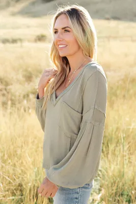 Bellissimo Draped V-Neck Sweater Olive