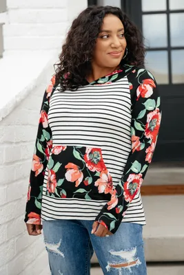 Blooming Stripes Hoodie Pink