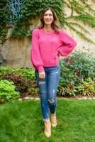 Claim The Stage Knit Sweater Hot Pink