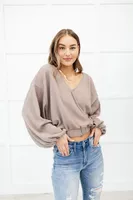 Flirty Feels Ribbed Top Taupe