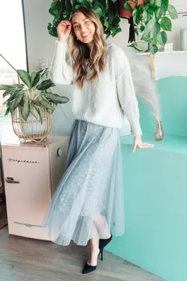 Layered Lace Skirt Gray