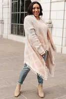 Lined with Tassel Cardigan Mauve/Blue