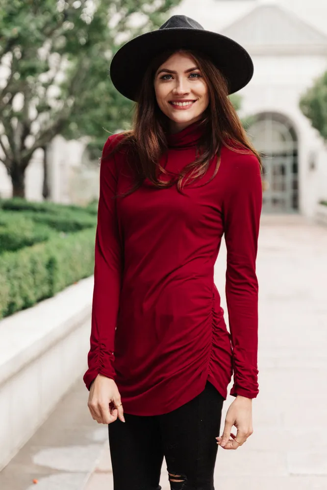 Scout & Molly's Boutique Nivia Draped Turtle Neck Tunic Burgundy