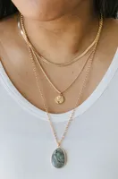 Oval Stone Charm Chain Necklace