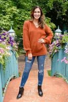Sierra Long Sleeve Eyelash Sweater Knit Top Rust