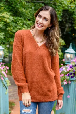 Sierra Long Sleeve Eyelash Sweater Knit Top Rust