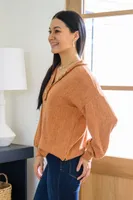 Speak Sweetly Textured Knit Top With Buttons Rust