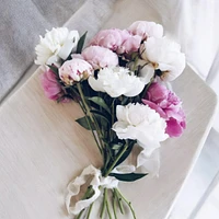 8 stems of peonies hardtied with gorgeous fabric ribbon  (colours vary)