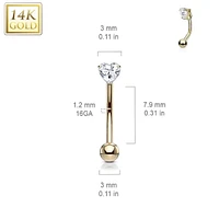 14K Gold Crystal Heart Curved Barbell 16g