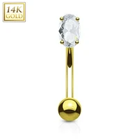14K Gold Oval Crystal Curved Barbell 16g