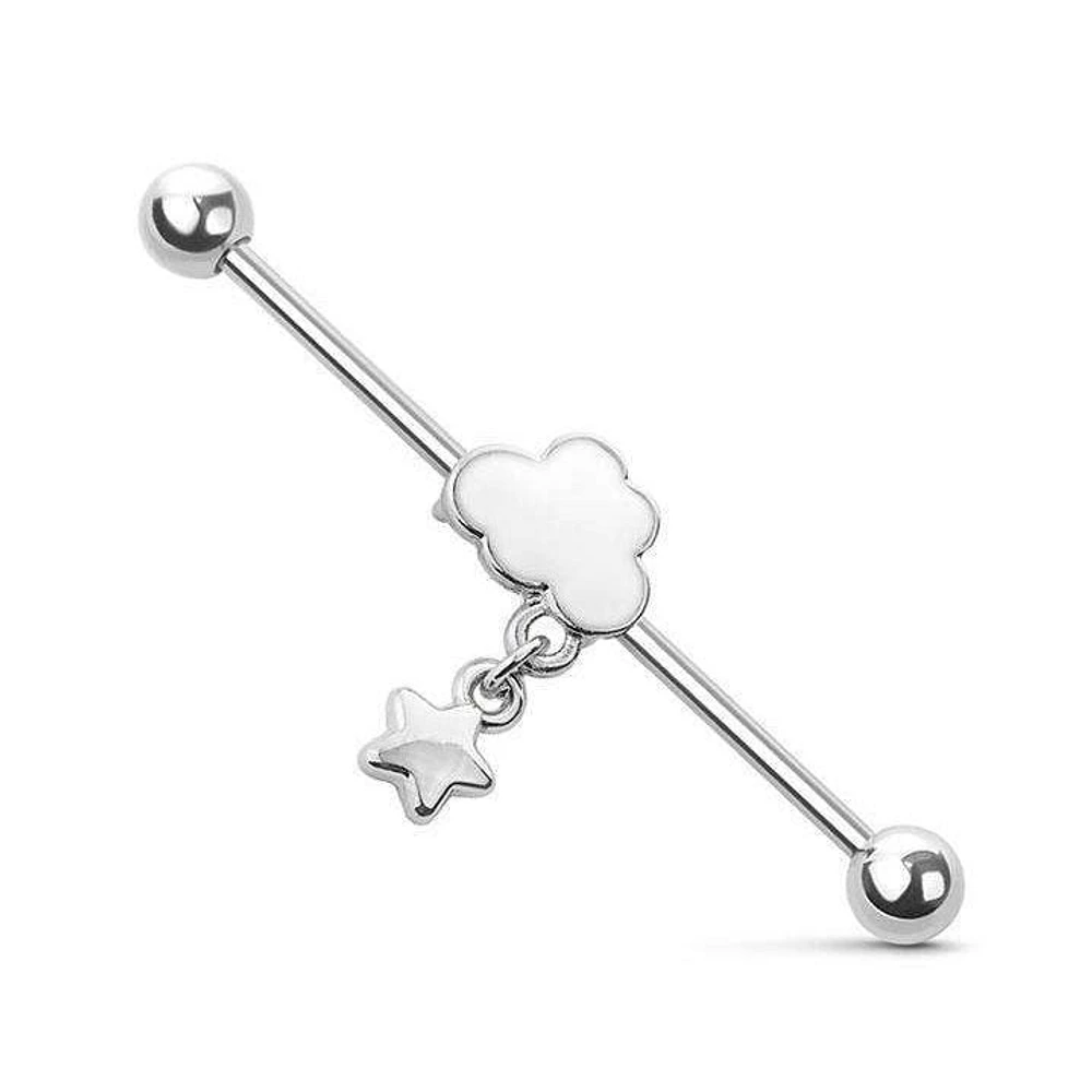 Premium Cloud + Star Dangle Industrial Barbell 14g