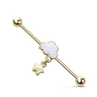 Premium Cloud + Star Dangle Industrial Barbell 14g