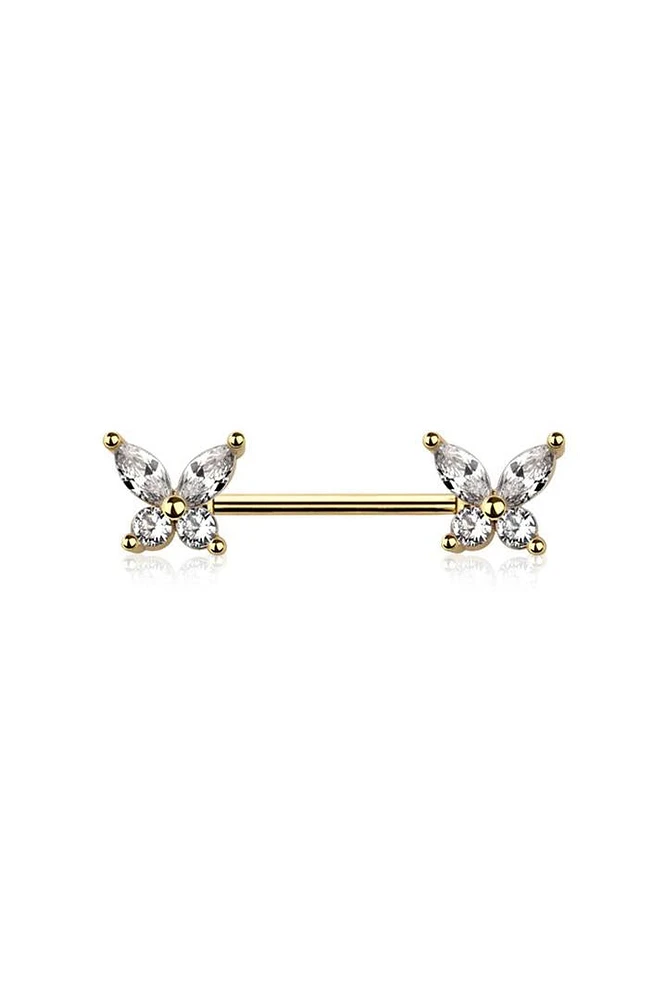 Pointed Wing Butterfly Nipple Barbell 14g