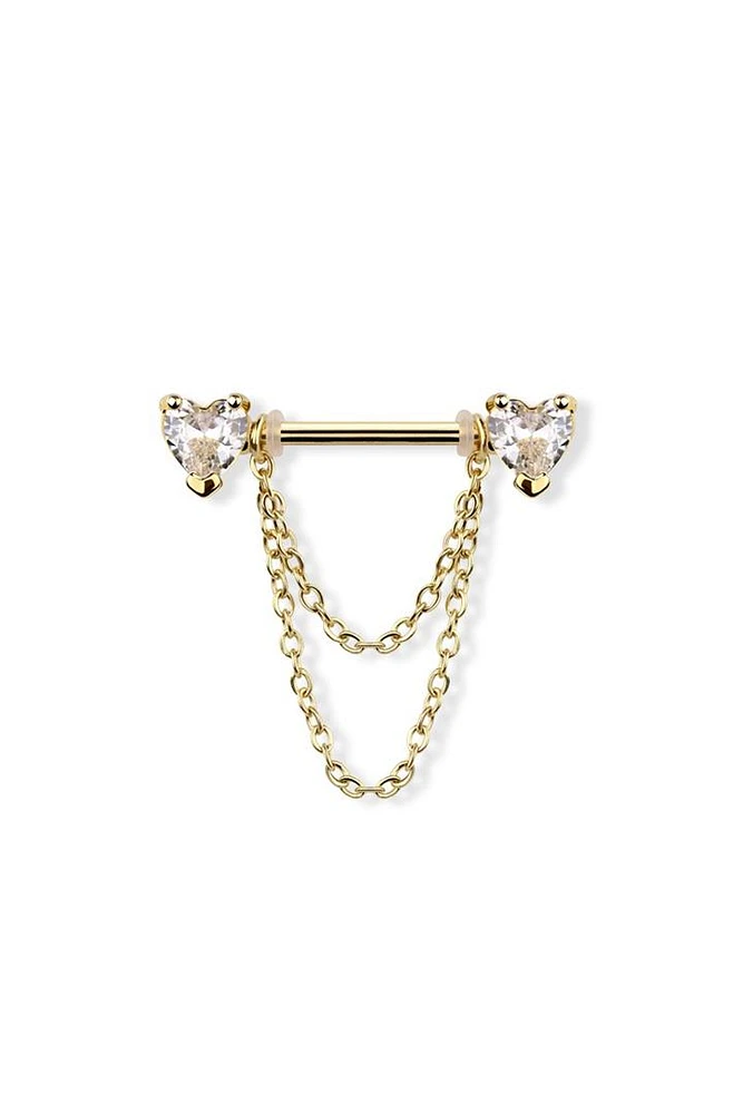 Chained Heart Crystal Nipple Barbell 14g
