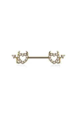 Devil Heart Crystal Channel-Set Nipple Barbell 14g
