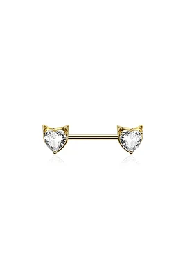 Kitty Heart Crystal Nipple Barbell 14g