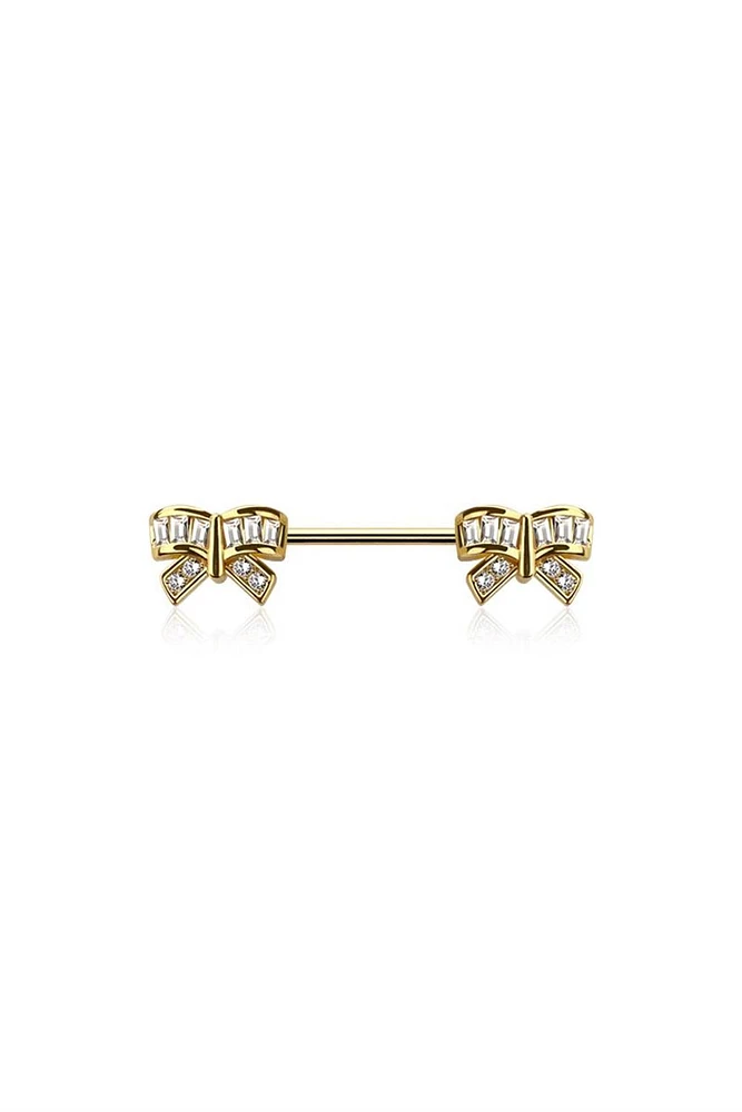 Crystal Channel-Set Bows Nipple Barbell 14g