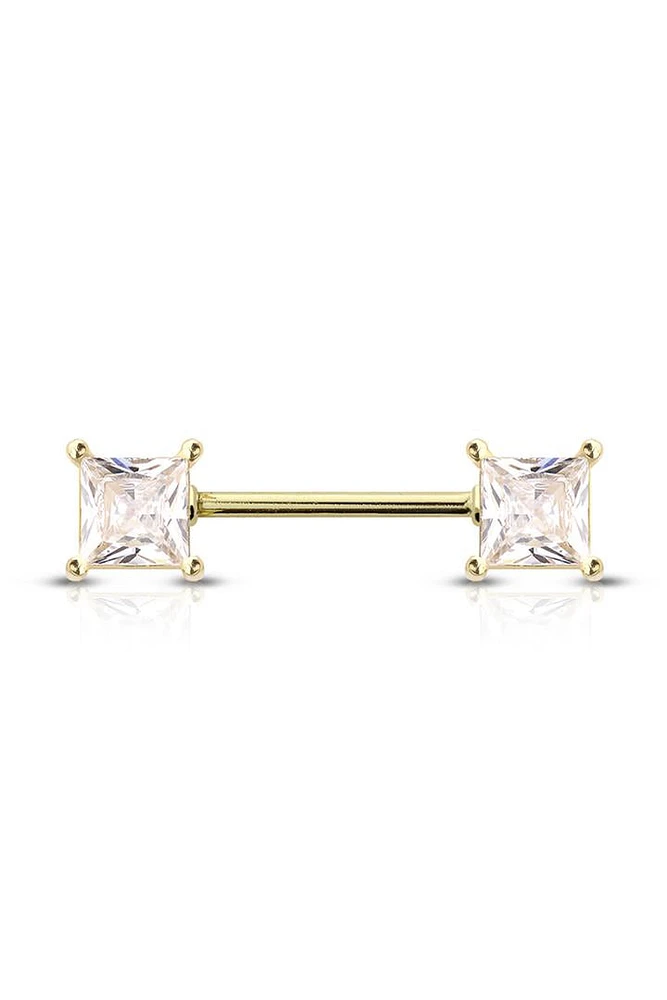 Claw-Set Princess Cut Crystal Nipple Barbell 14g