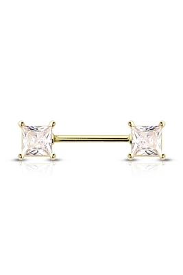 Claw-Set Princess Cut Crystal Nipple Barbell 14g