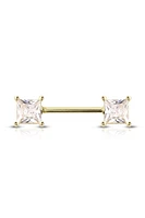 Claw-Set Princess Cut Crystal Nipple Barbell 14g