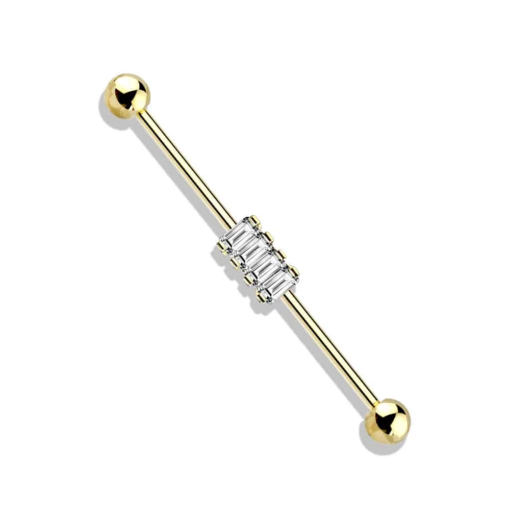 PREMIUM 4 Claw-Set Crystals Industrial Barbell 14g
