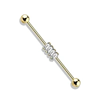 PREMIUM 4 Claw-Set Crystals Industrial Barbell 14g